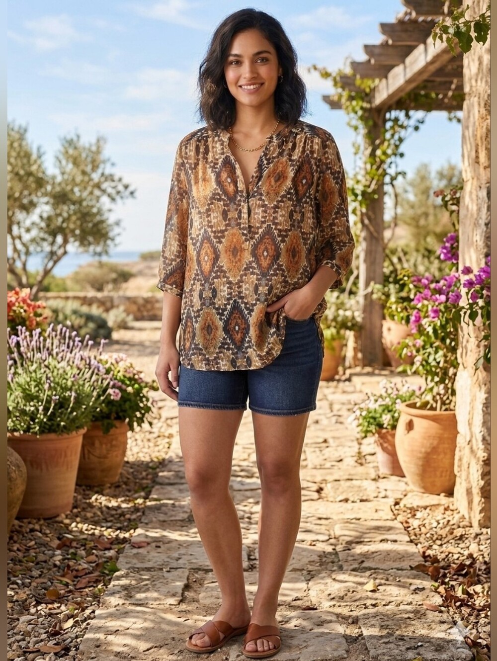 19. Brody Myles Sheer Aztec Design Flowy Top